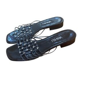 Van Eli Slide Sandals Women Black Rhinestone Cage Flat SIZE 8